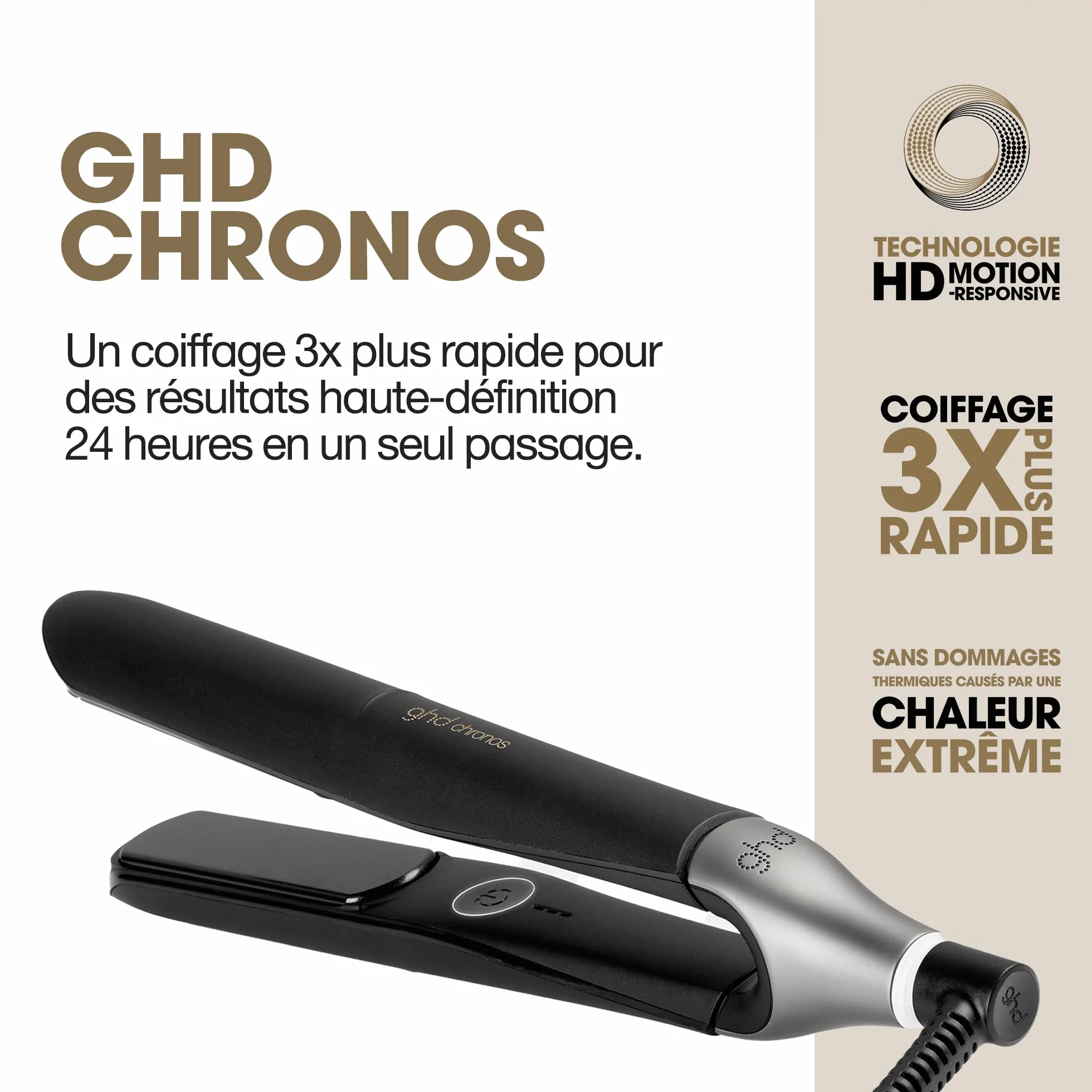 ghd Lisseur cheveux Chronos Fer à lisser professionnel coiffage rapide brillant sans chaleur extrême tous types cheveux