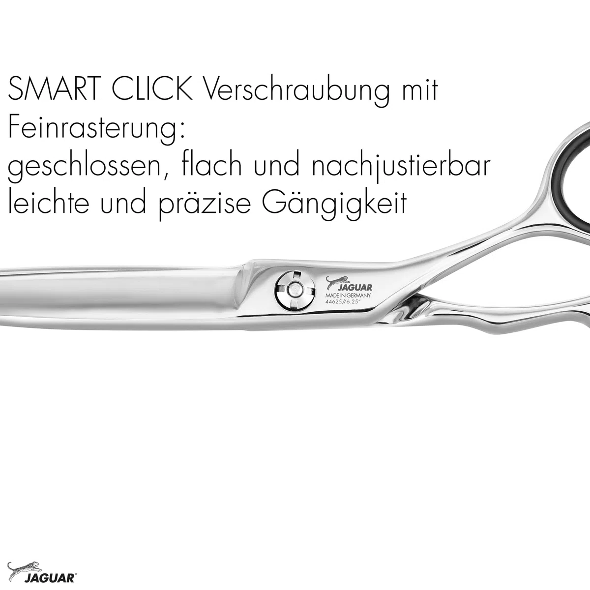 JAGUAR Ciseaux de cheveux HERA 6.25" | Ciseaux de coiffeur en design Crane avec crochet à doigt forgé et lame de poignard arrondie | polis | Fabriqués en Allemagne