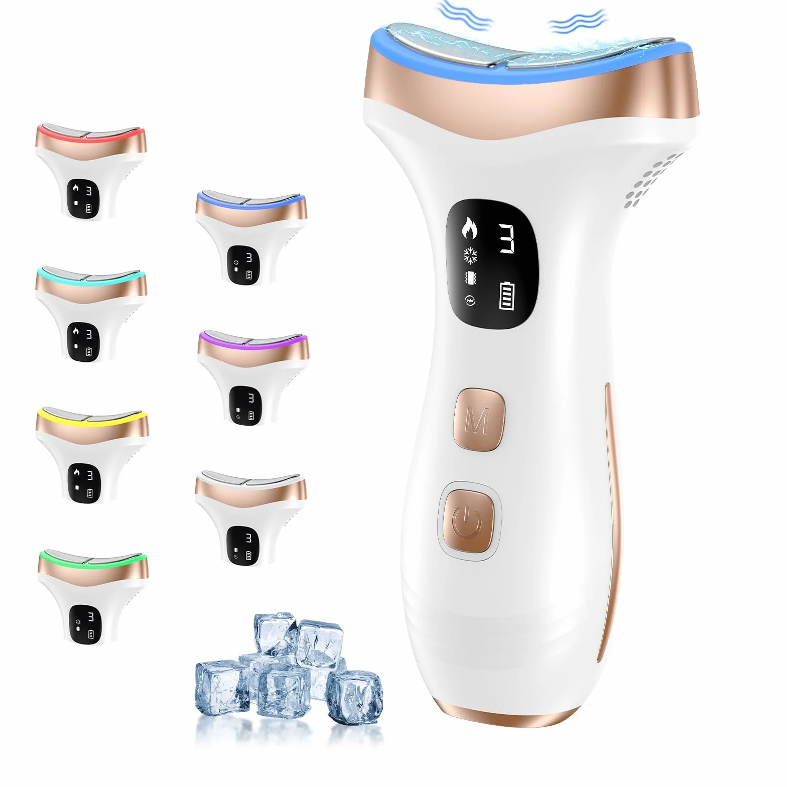Massage Visage Appareil Anti Rides: Masseur Double Menton Lifting à 15°C Froid et 45°C Chaleur - Appareil de Beauté Electrique à 7 Modes LED 7 Couleurs - EMS Appareil Cou de Gua Sha Visage, Blanc