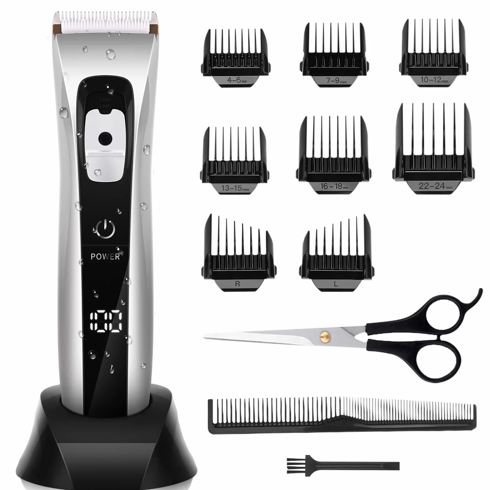 Professionnelle Tondeuse Cheveux Hommes sans Fil Lame Céramique Titane Réglable 8 Sabots