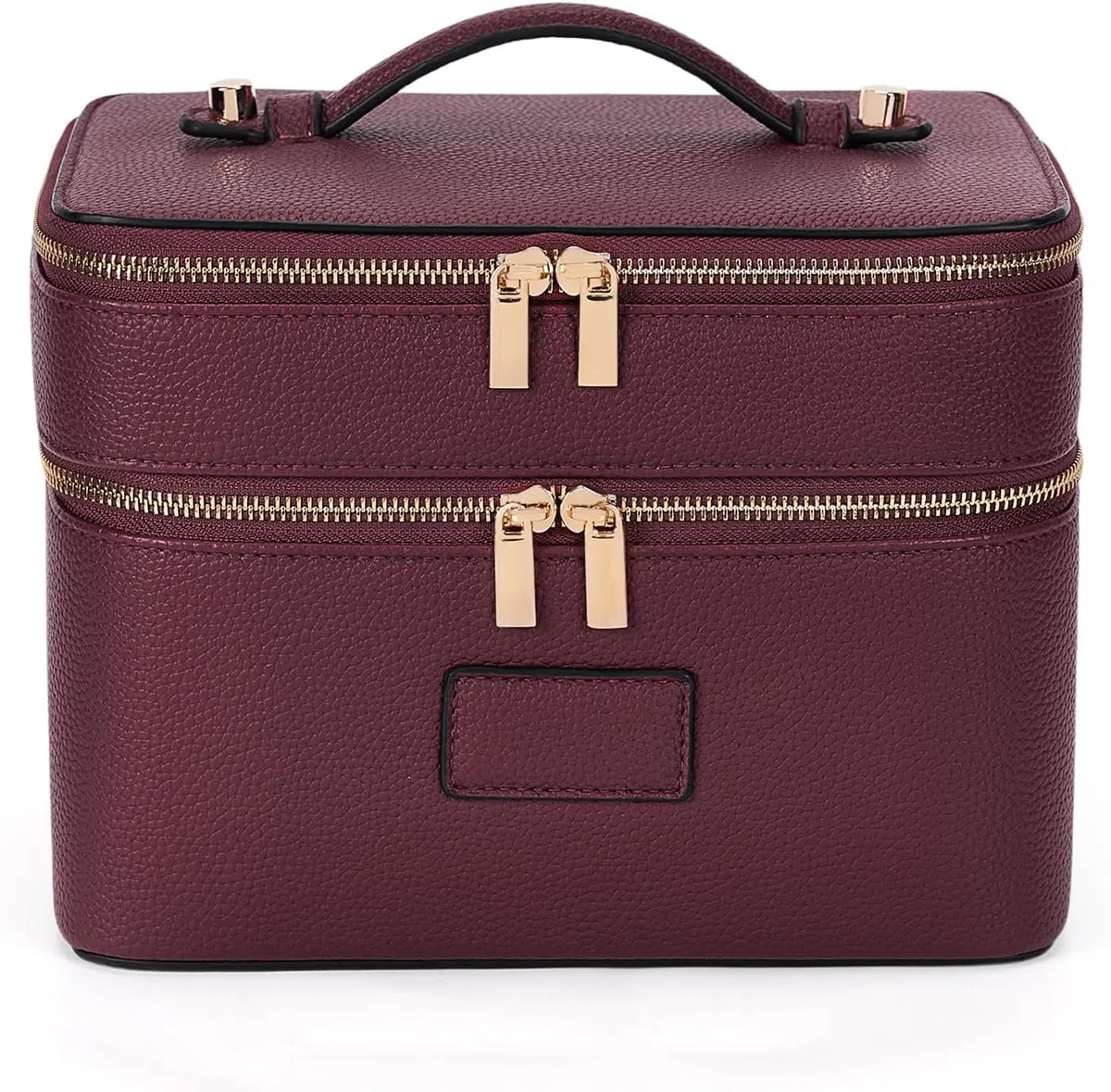 Starnearby Trousse de Maquillage Double Couche Grande Capacité en Cuir Femme, Trousse de Toilette Voyage avec Compartiments Amovibles, Vanity Maquillage Femme, Trousse Cosmétique Portable (Bordeaux)