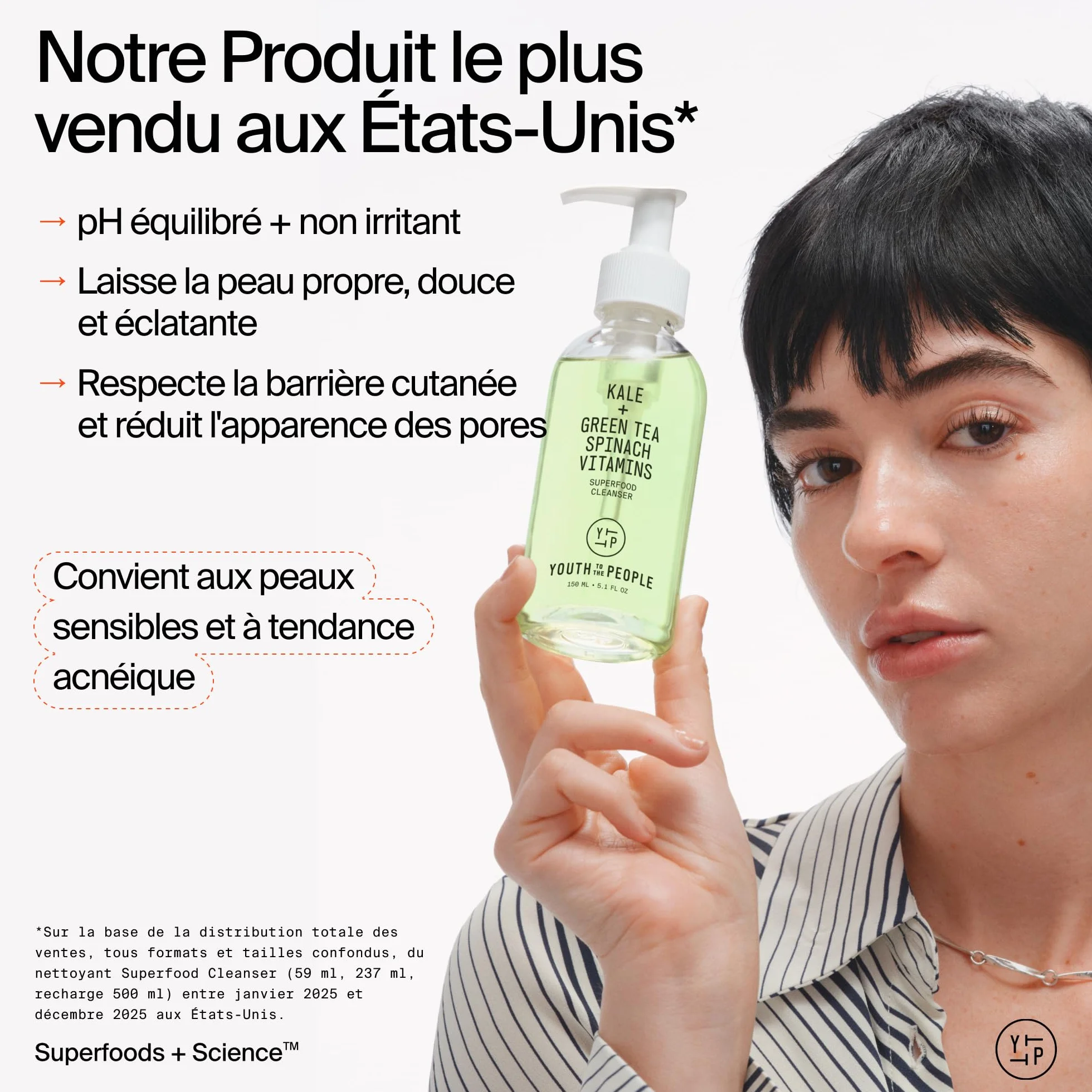 Youth To The People Superfood Cleanser, Nettoyant Visage Enrichi en Chou Kale, Thé Vert & Épinards, pH Équilibré