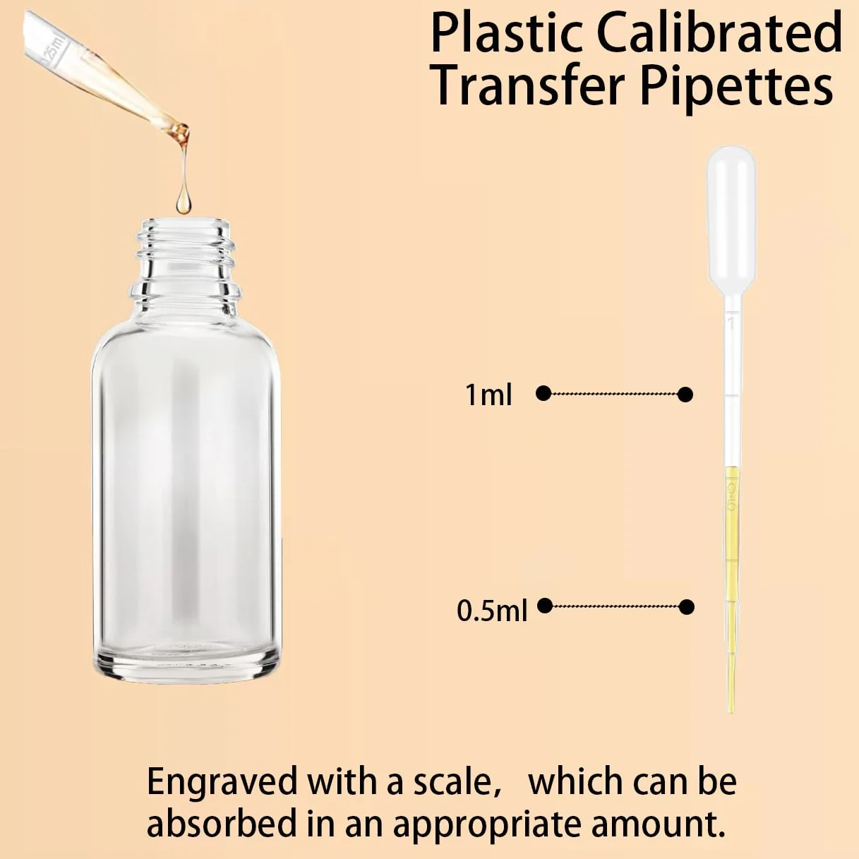 Flacons Compte-Gouttes en Verre Transparent 50 ml avec Pipette Doseuse, Lot de 20
