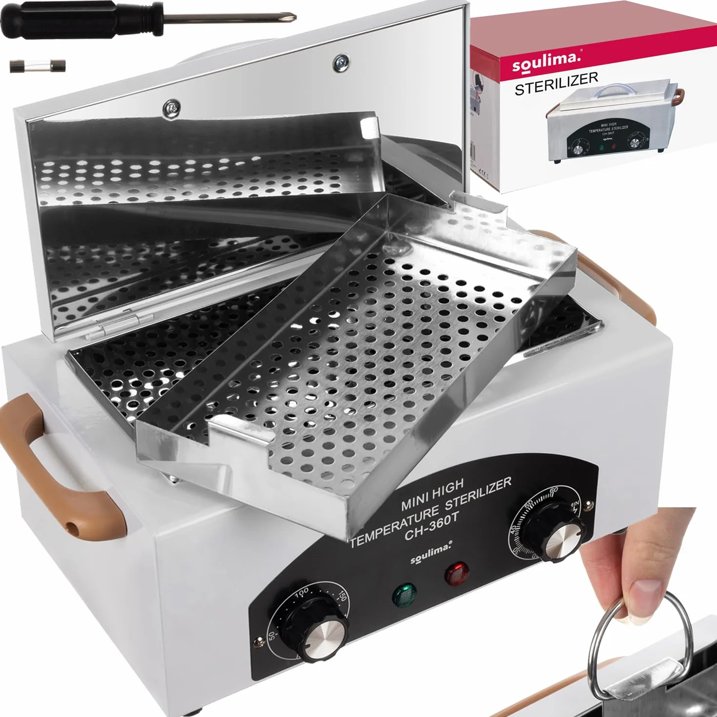 Soulima Stérilisateur à Air Chaud Professionnel pour Outils Jusqu'à 220°C Minuterie LED - Acier Inoxydable - Equipé d'une Minuterie - Idéal pour Les Cosmétiques, Les Salons de Coiffure 22938