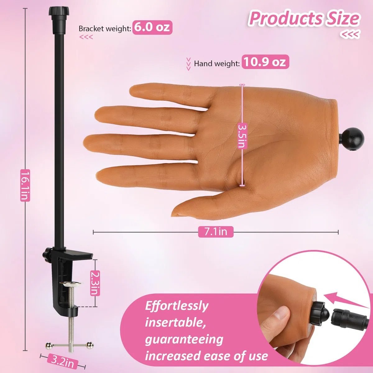 Main D'entrainement Manucure, Silicone main d entrainement pour ongle Avec Support Réglable, Main De Mannequin flexible dour débutants en nail art/artistes be salon de manucure (#1)