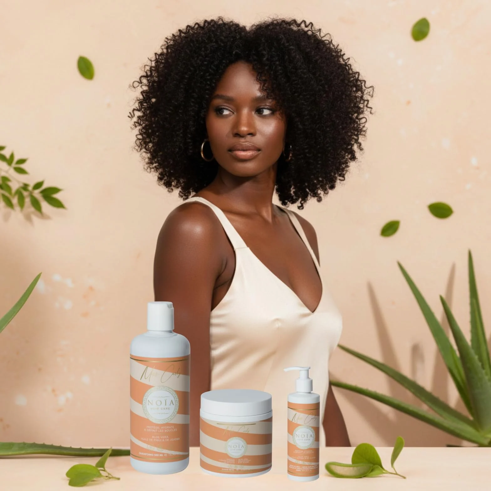 NOÏA HAIR Coffret Trio Professionnel CURLY Shampoing Masque Sérum 500ml 250ml Cheveux Bouclés Frisés Crépus