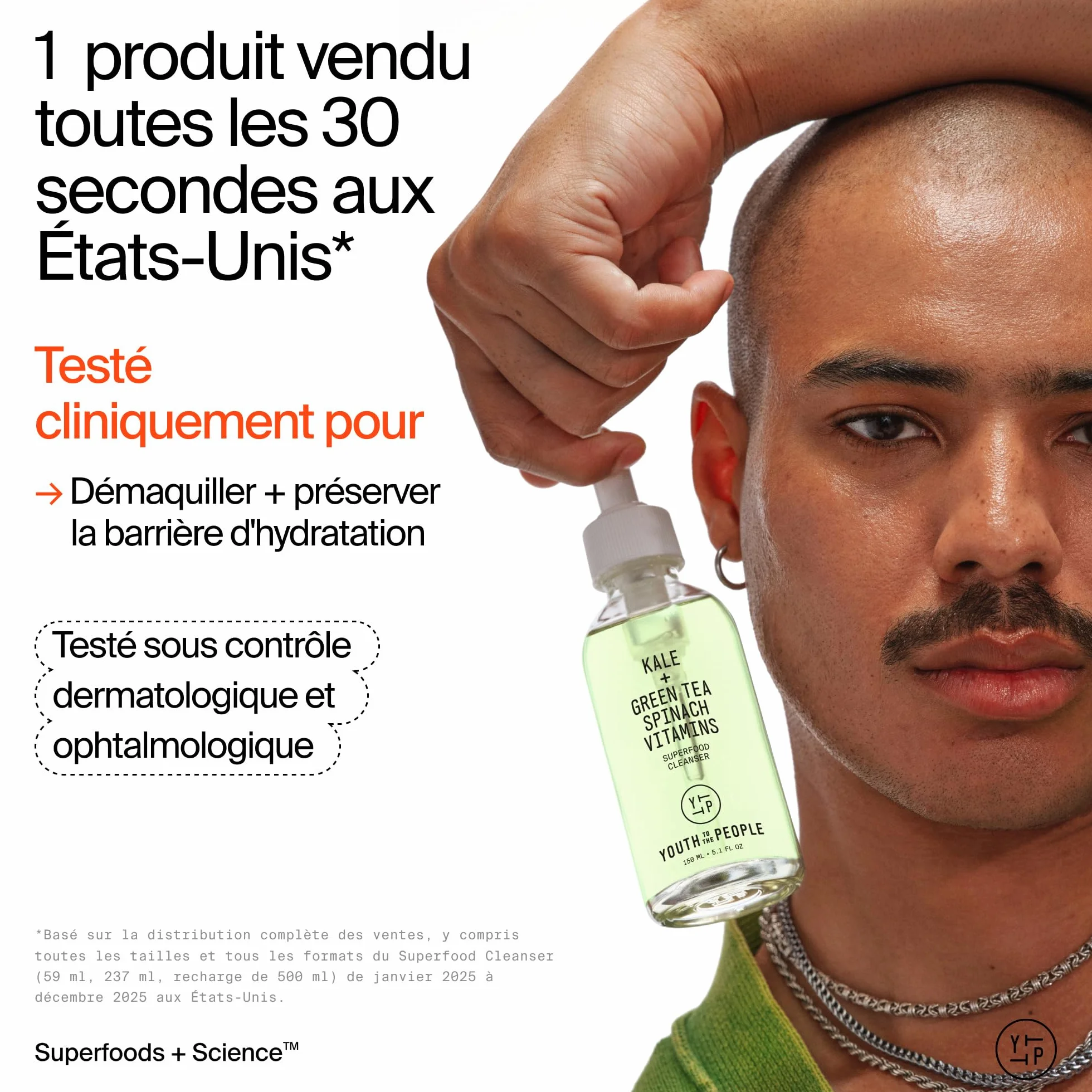 Youth To The People Superfood Cleanser, Nettoyant Visage Enrichi en Chou Kale, Thé Vert & Épinards, pH Équilibré