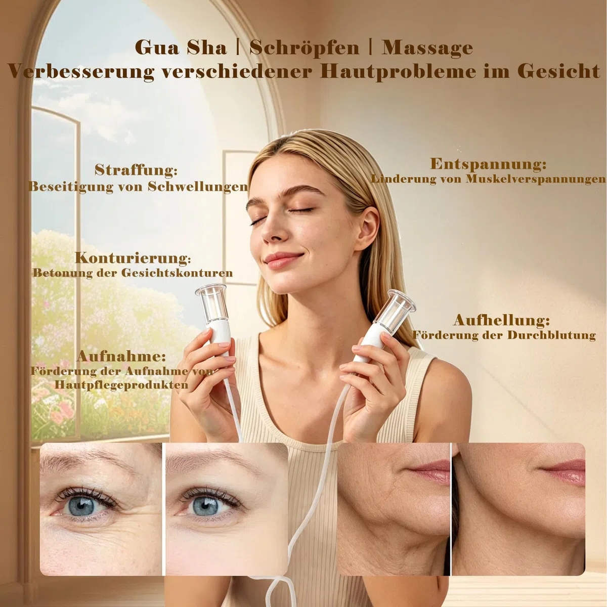 Ventouse Visage Electriques, Ventouse Cellulite Electrique 3-en-1 avec Gua Sha & Massage, 6 PCS Ventouses en Verre Véritable, Raffermissent contours Visage, Ventouse Electrique Anti Cellulite