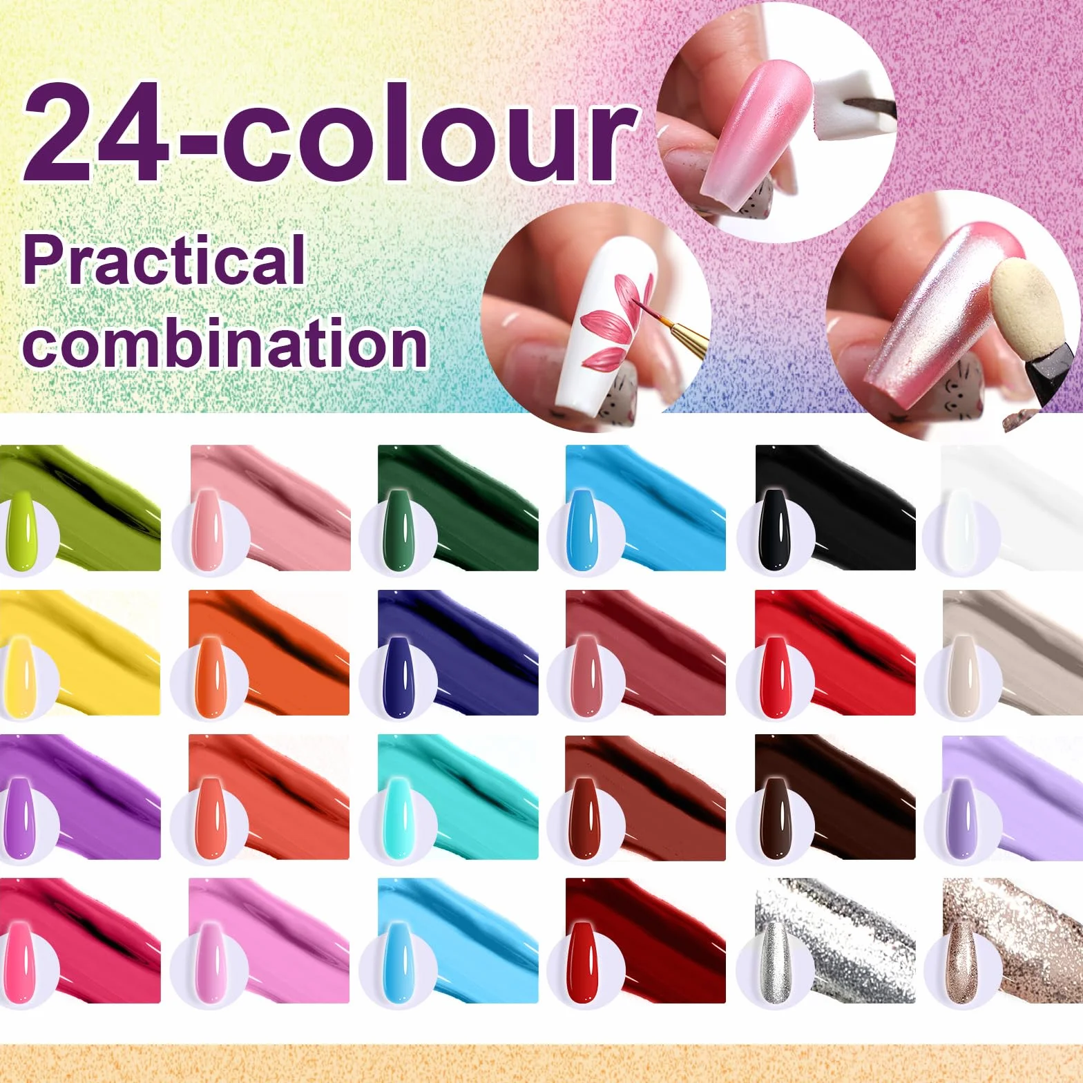 Gradient Painting Gel 24 couleurs vernis à ongles gel ombré avec 101 éponges à ongles et tweezer pour French Manucure DIY Nail Art Set