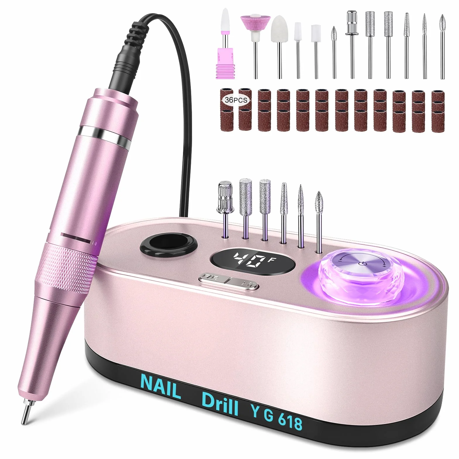 Urbuti Ponceuse pour Ongles Professionnelle 40000 RPM 36 W 12 en 1 avec Écran LCD, Lime à Ongle Électrique Silencieux, Kit Manucure Pédicure