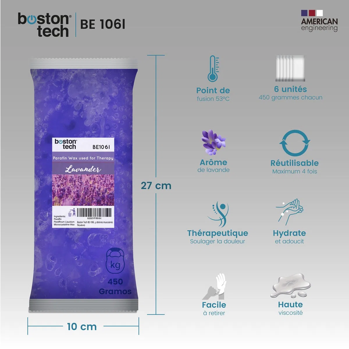 Cire de Paraffine pour Mains et Pieds Boston Tech Rééducation antioxydante + Traitement de l’arthrite + Nourrit + Esthétique | Idéale pour Tout Bain de Paraffine | 6 Blocs de 450 g (Lavande)
