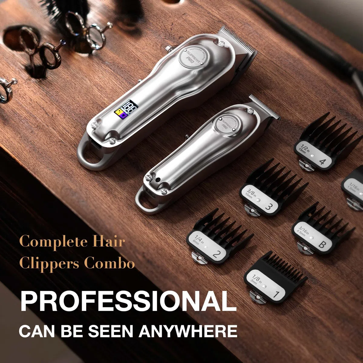 SUPRENT Tondeuse à Cheveux Professionnelle Homme Kit Coupe Cheveux Lame T Zero Gap Sans fil écran LED Argent