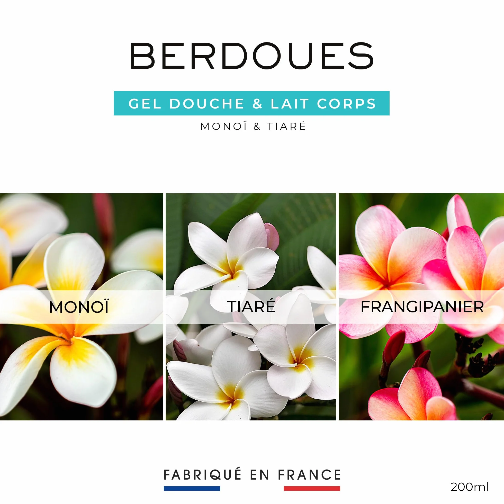 BERDOUES Brume parfumée protectrice cheveux 100 ml Lait corps pailleté 200 ml Parfum Monoï Tiaré femme 95% naturelle Vegan Made in France