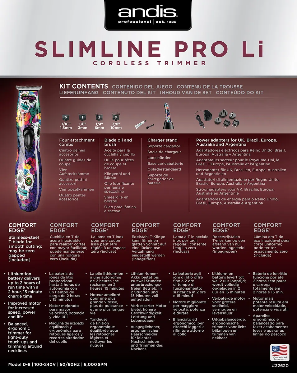 Andis HSM Slimline Pro Li T-Blade Sugar Skull Tondeuse 0,47 kg