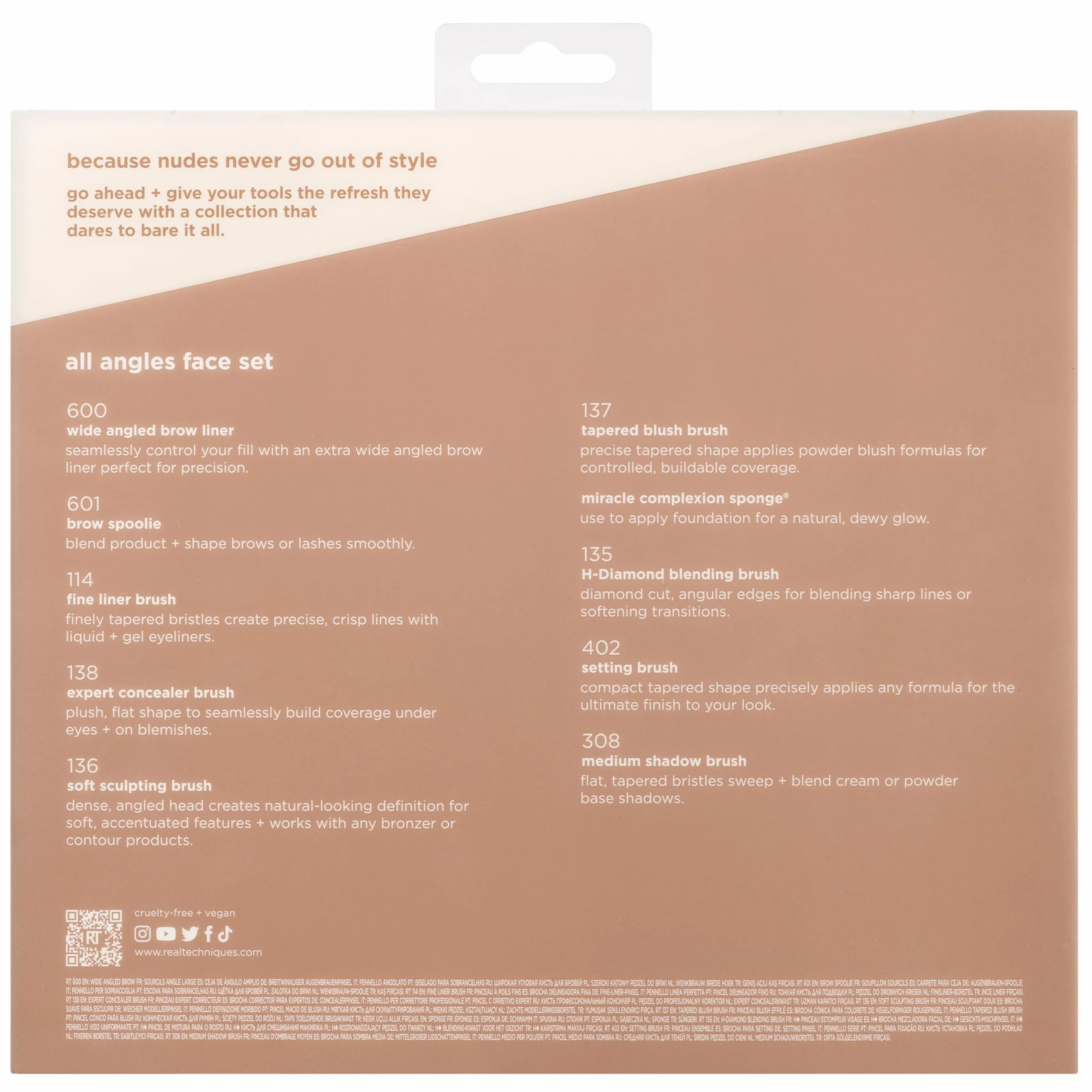Real Techniques New Nudes 2.0 All Angles Face 10 Piece Set, Makeup Brushes & Sponge, Foundation, Concealer, Blush, Eyeshadow