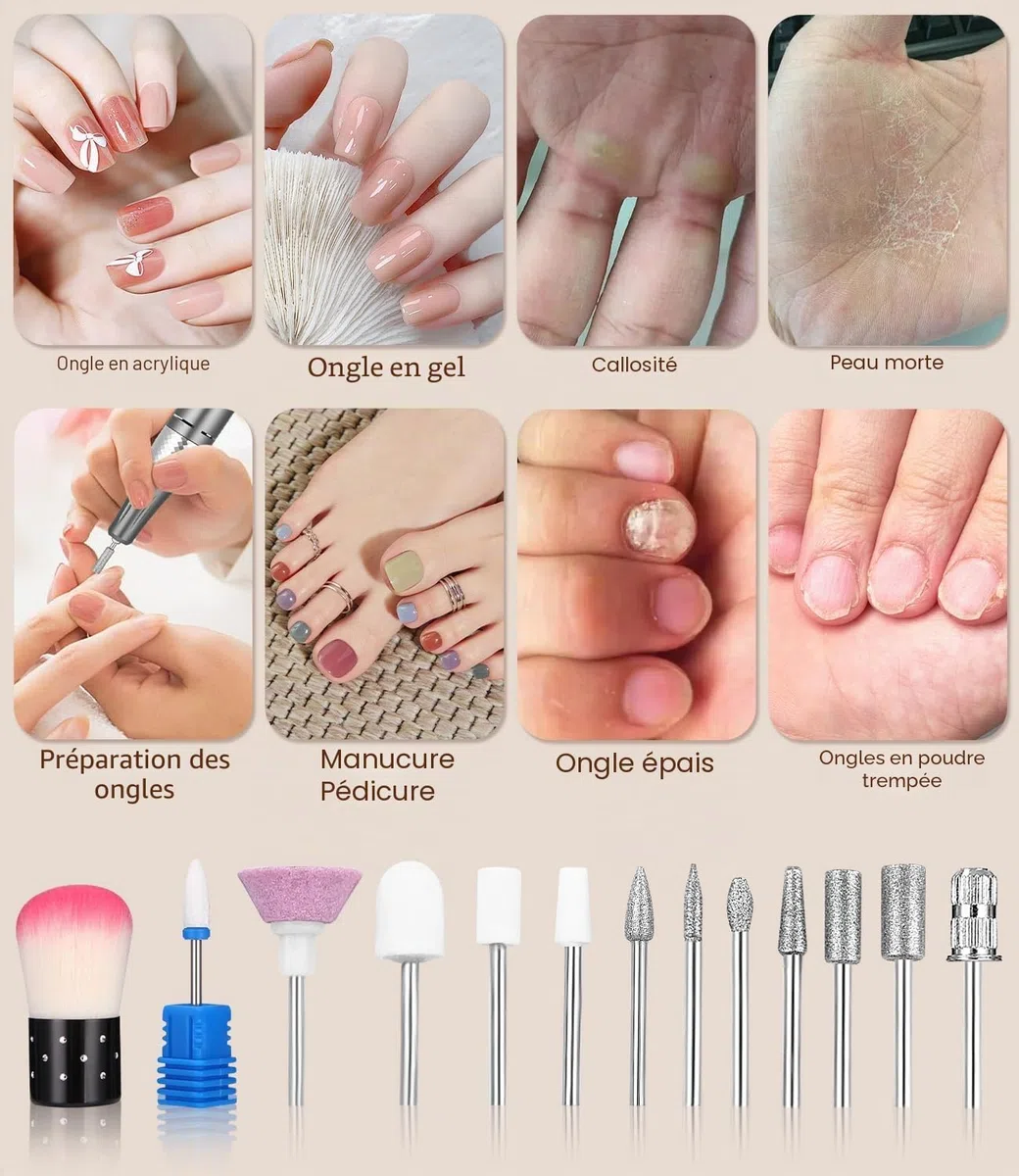 Ponceuse Pour Ongles Professionnelle, Lime A Ongle Electrique, 45000RPM, Ponceuse Ongles avec Écran LCD, Ensemble d’accessoires Kit avec Manucure Pédicure, pour Salon, Usage Maison