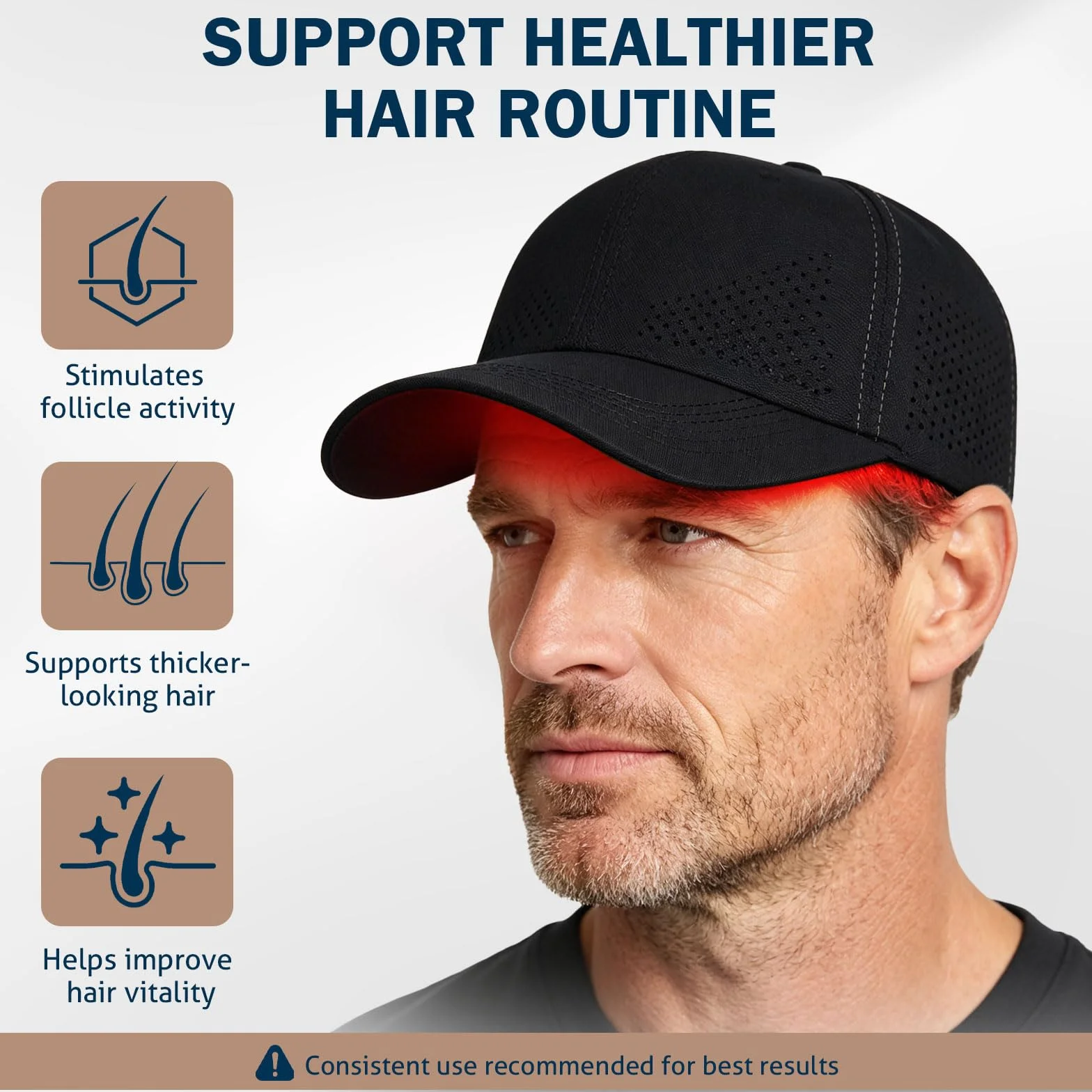 iKeener Capuchon de Croissance de Cheveux Rouge Clair, Respirant et Amovible 3 Lumières Bouchon de Repousse des Cheveux pour la Perte de Cheveux Hommes et Femmes avec 460nm 650nm 850nm, 4 Modes
