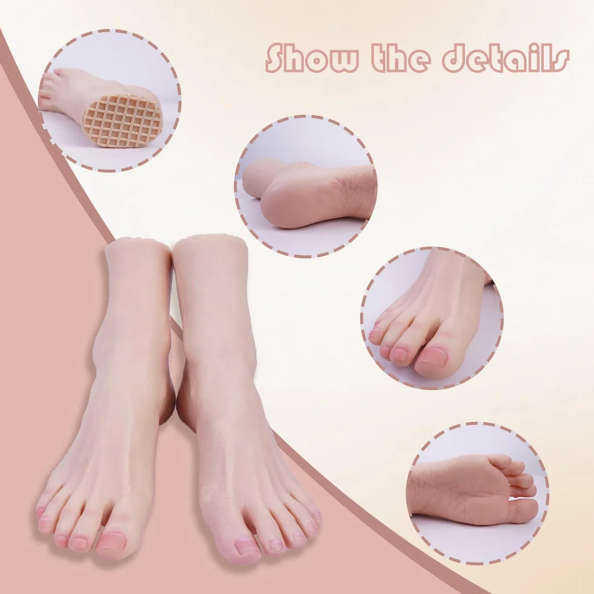 Pieds en silicone réalistes, 1:1 Mannequin de pied en silicone pour femme pour affichage de bijoux, sandales, chaussures et chaussettes, peinture, modèles de pieds réalistes pour la pratique