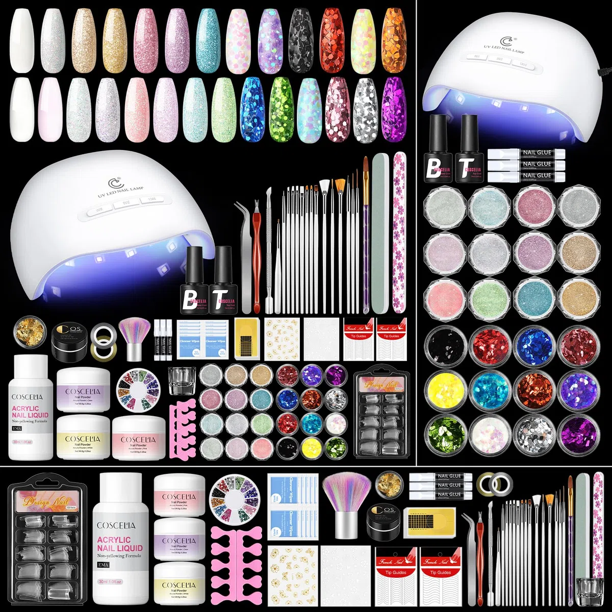 COSCELIA Kit Complet Acrylique Ongles, 27 PCS Poudre Acrylique pour Ongles Liquide Acryliques Kit Professionnels d'extension ongles acryliques Convient Débutants