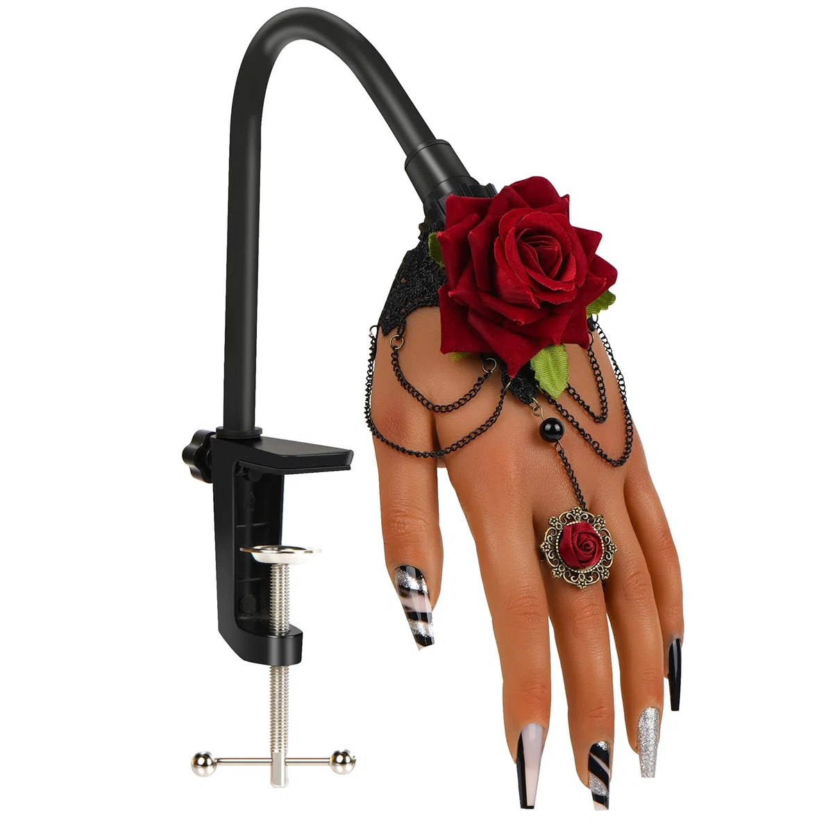 Main D'entrainement Manucure, Silicone main d entrainement pour ongle Avec Support Réglable, Main De Mannequin flexible dour débutants en nail art/artistes be salon de manucure (#1)