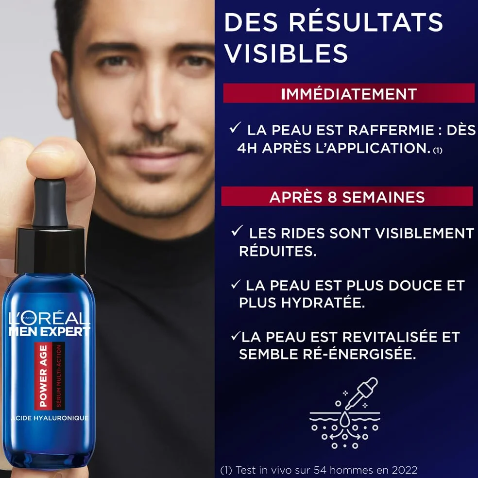 L'Oréal Men Expert Trousse Routine Experte Homme Soins Visage Revitalisant Anti-Âge Acide Hyaluronique Power Age 3 Produits