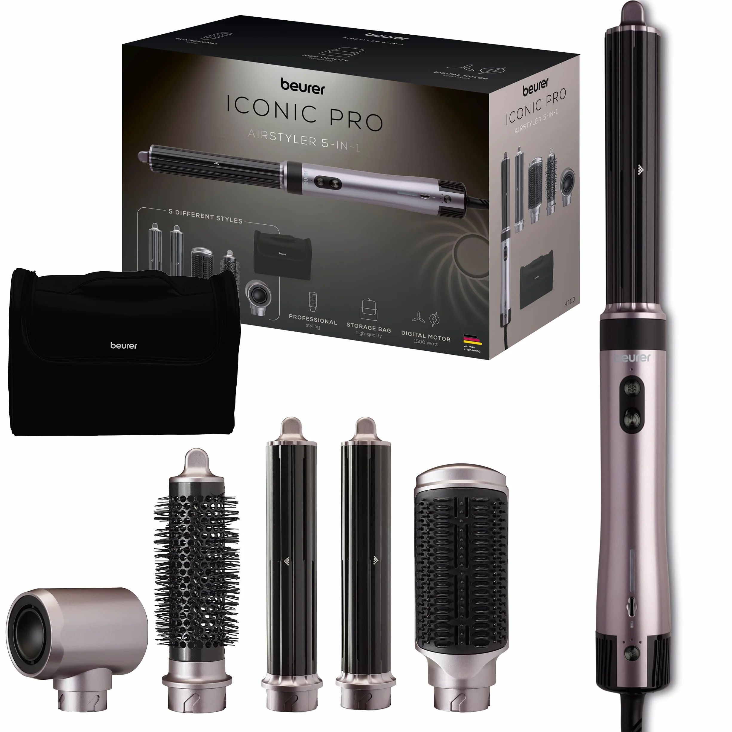 Beurer HT 110 Airstyler 5-en-1, Styler capillaire multifonction céramique-tourmaline, 5 embouts