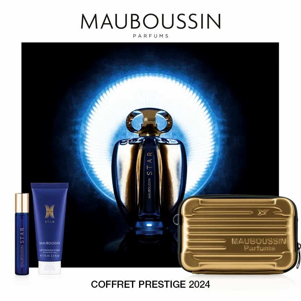 Mauboussin - Coffret Prestige Star : Eau de Parfum 90ml, Lait Corps 75ml, Travel Spray 20ml & Sac Bandoulière