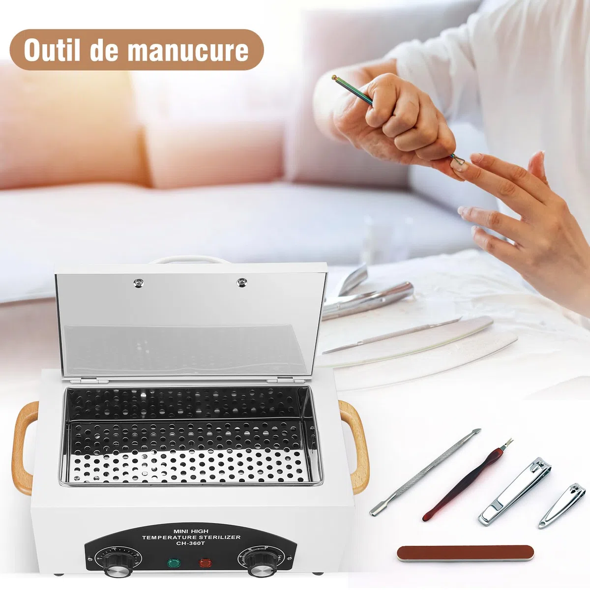 Machine d'autoclave de stérilisateur à haute température 300W stérilisateur d'outil à ongles stérilisateur à chaleur sèche 1.5L équipement de salon pour outils métalliques avec poignée