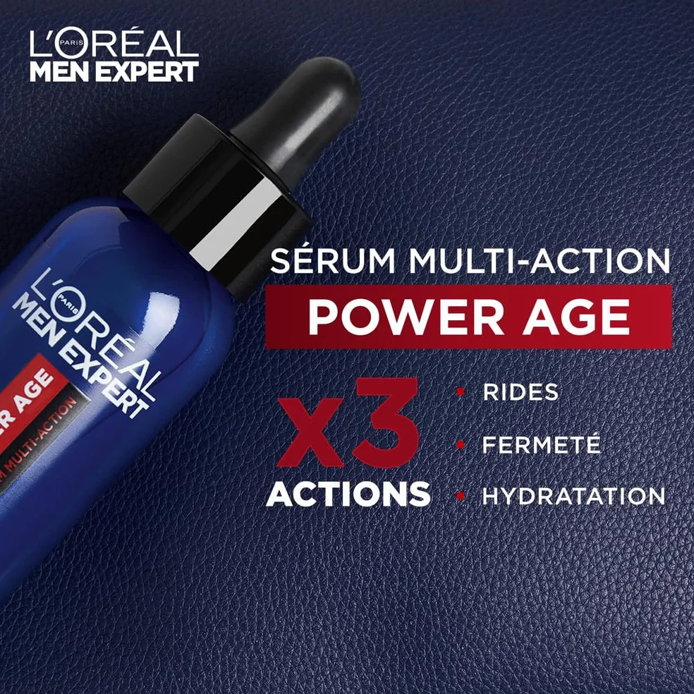L'Oréal Men Expert Trousse Routine Experte Homme Soins Visage Revitalisant Anti-Âge Acide Hyaluronique Power Age 3 Produits