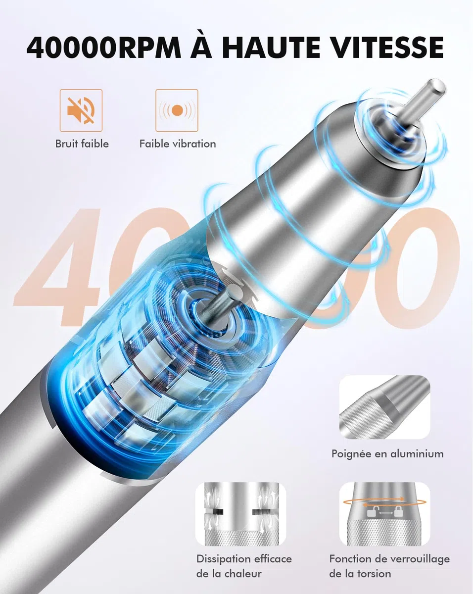 HOMEASY Ponceuse pour Ongles Professionnel: 40000 RPM Lime a Ongle Electrique Rechargeable, 6 en 1 Ponceuse Ongle pour Acrylique/Gel, Vitesse Réglable F/R, Ponceuse Manucure pour Salon/Maison, Blanc