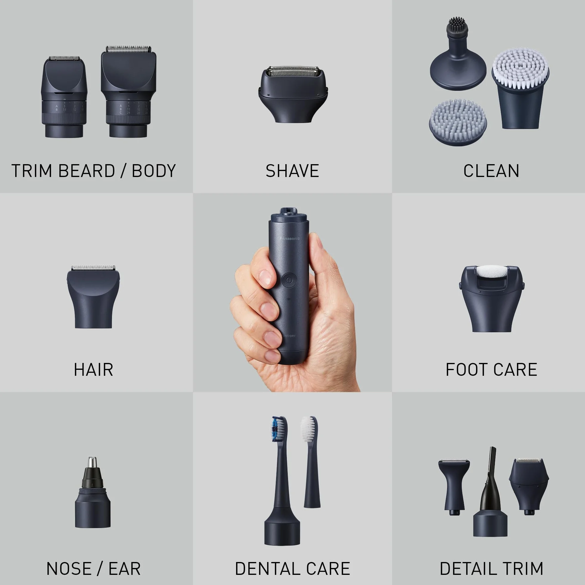 Panasonic ER-CHC1-A301 MULTISHAPE Accessoire Tête de Tondeuse à Cheveux avec lames professionnelles, 15 Réglages de Longueur, 4 Peignes, Noir