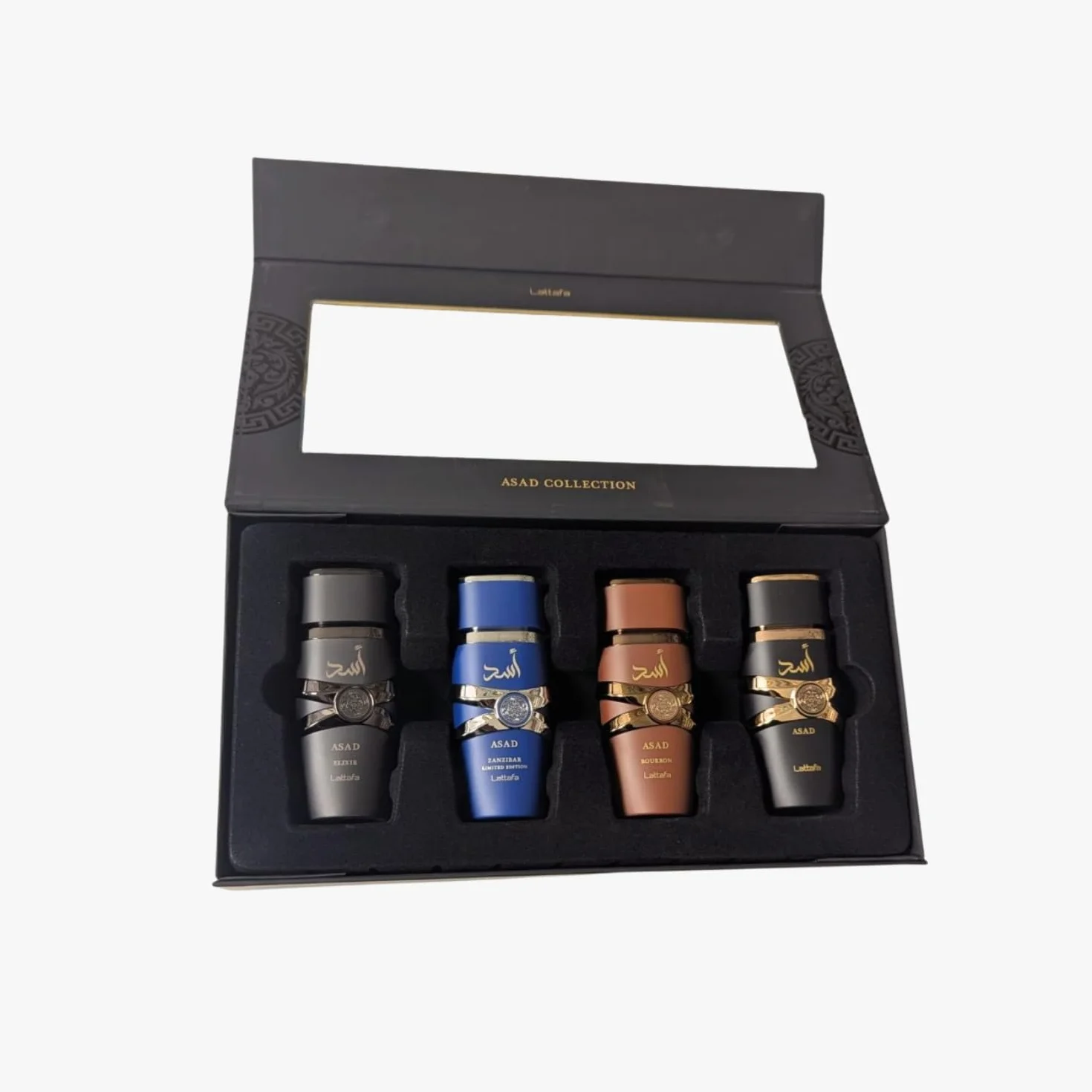 Lattafa ASAD Coffret cadeau 4 pièces 25 ml - Collection de parfums orientaux pour homme | Asad, Elixir, Bourbon & Asad Zanzibar