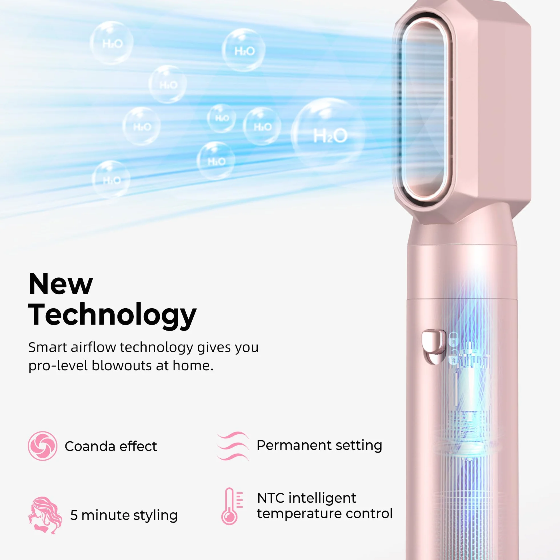 MogaWave Pro Airbrush Air Styler 1000W Brosse Soufflante Seche Cheveux Brushing Boucleur