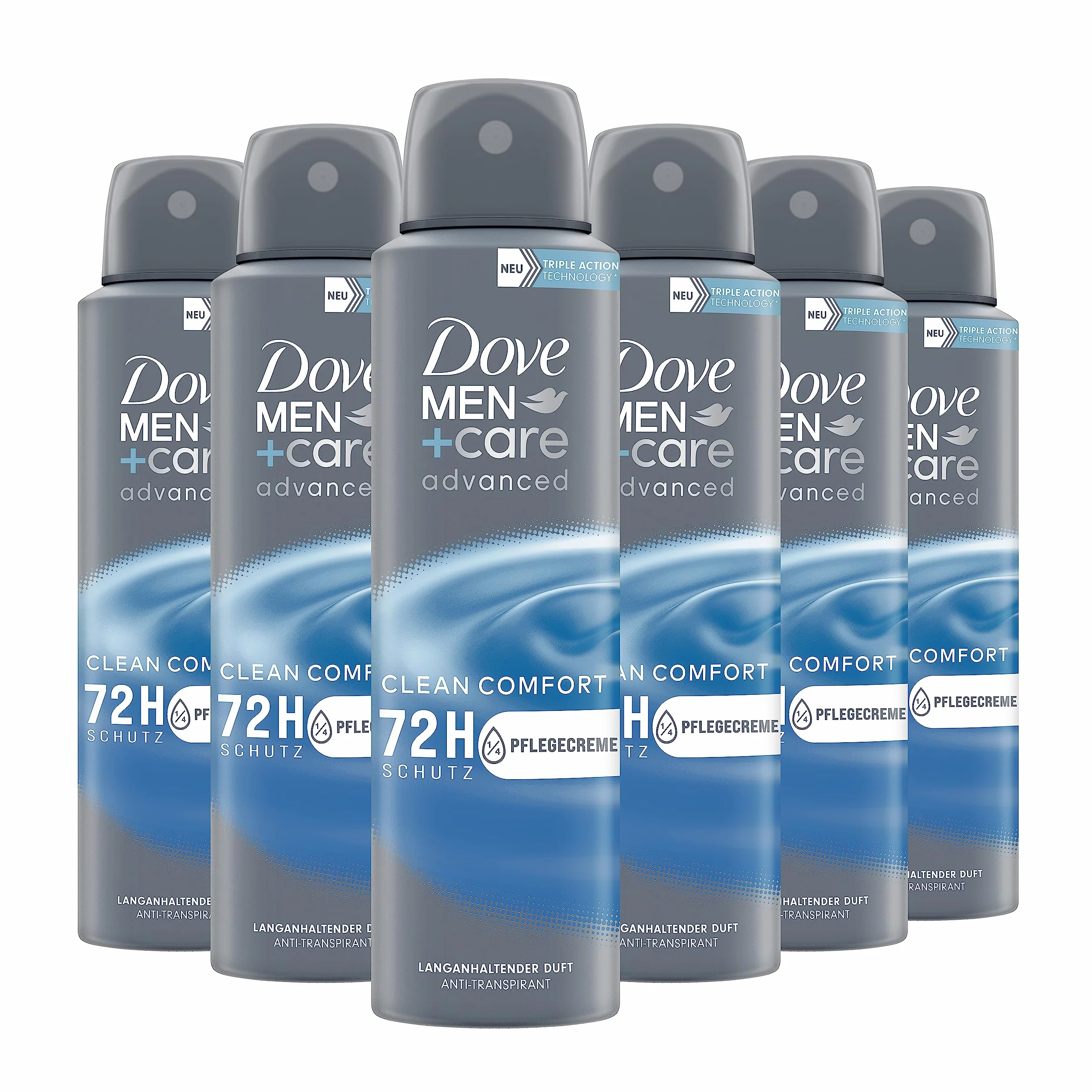Dove MEN+care advanced - Lot de 6 déodorants anti-transpirants Clean Comfort - Protège 72 heures contre les odeurs corporelles et la transpiration - 6 x 150 ml