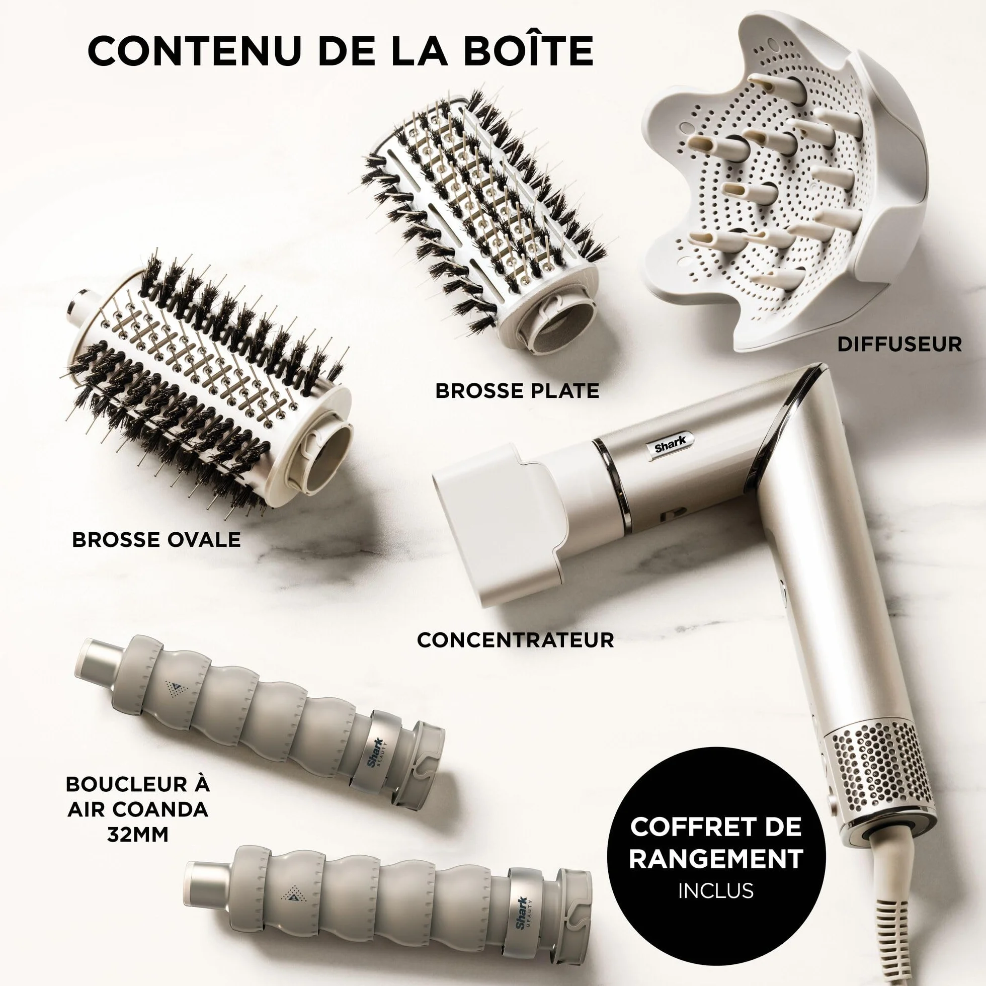 Shark styler à air chaud multi-styles avec boucleurs auto-enroulants, brosses, concentrateur