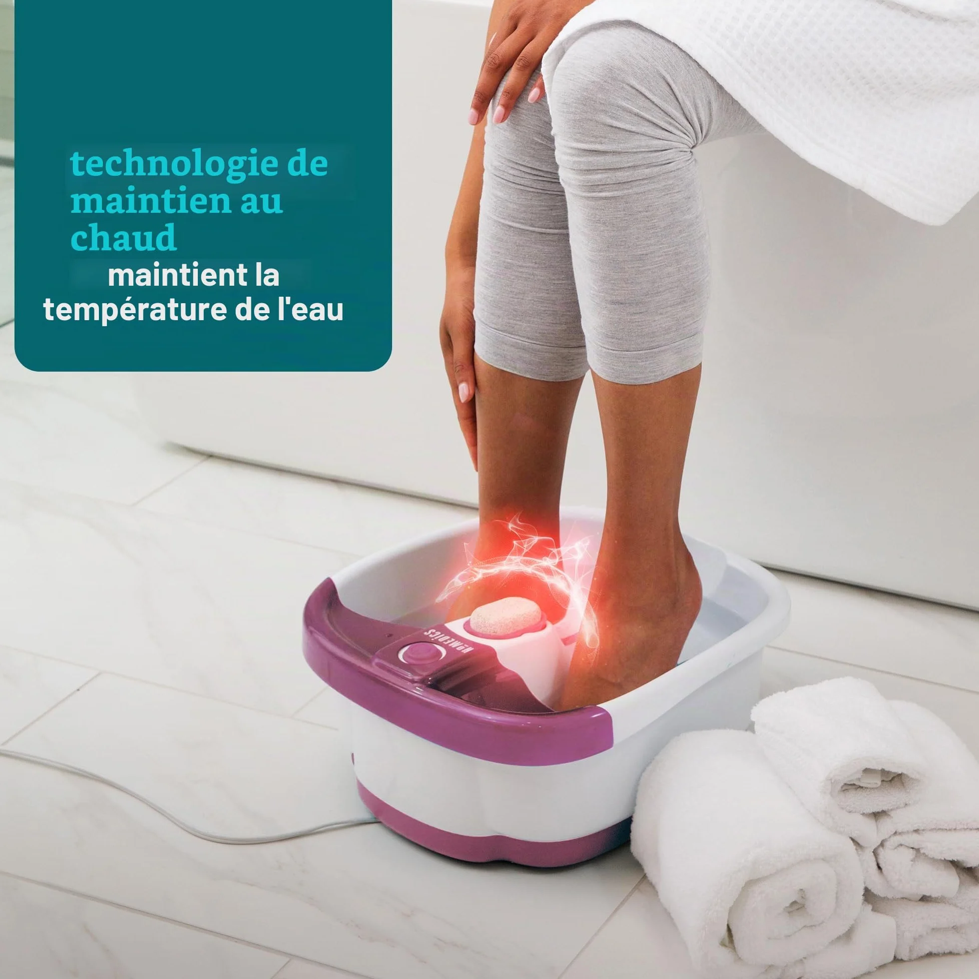 Homedics Spa Bain de Pied Massant Chauffant Balnéothérapie avec Bulles de Massage Jusqu’à Pointure 47