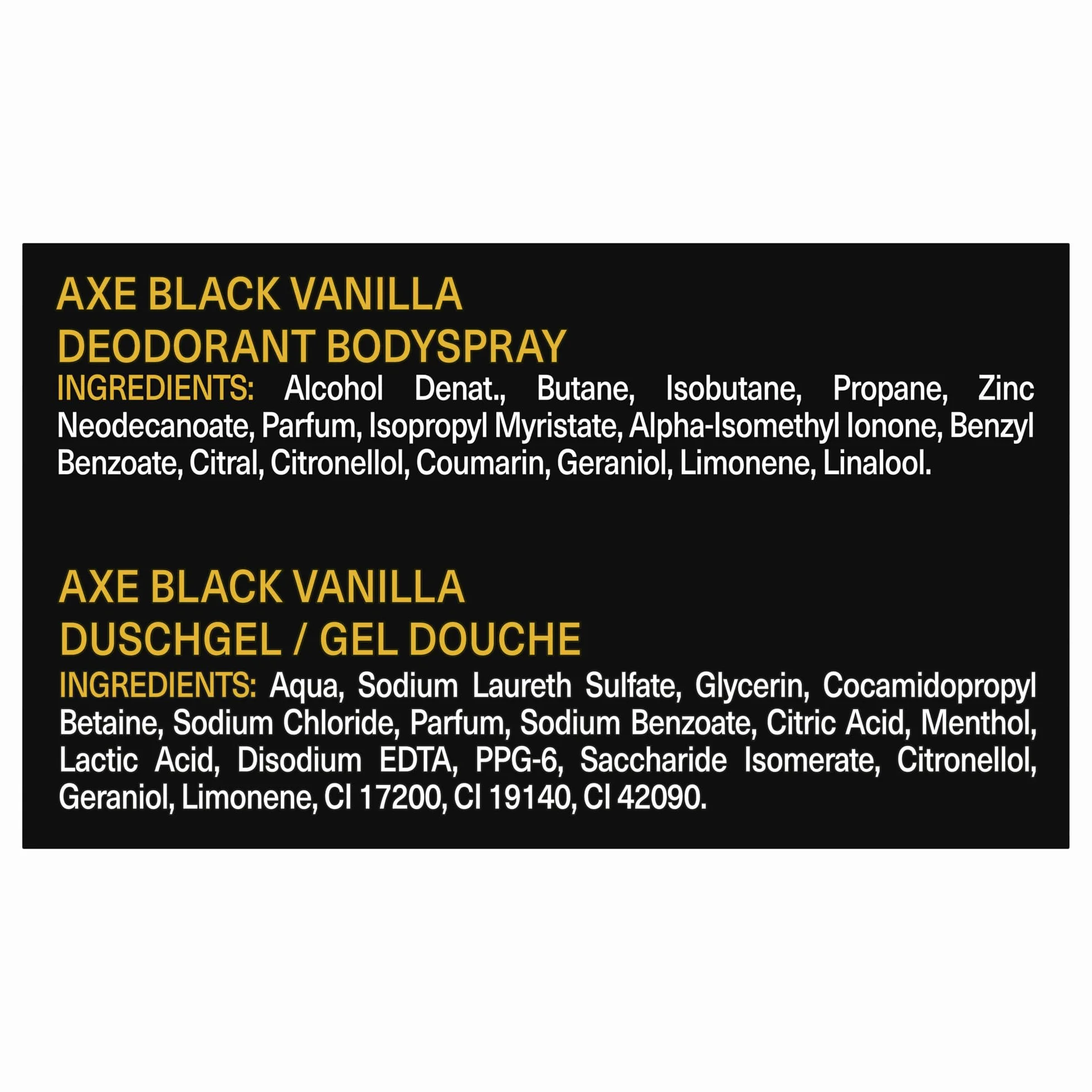 Axe Black Vanilla Coffret Cadeau Déodorant Gel Douche 150 ml 300 ml