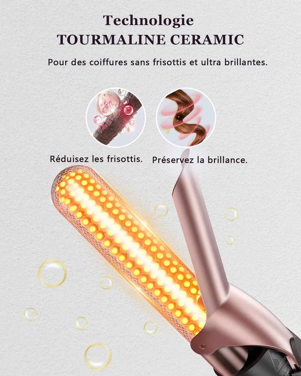 5 en 1 Fer à Boucler, Set Baguette de Bouclage avec Brosse Thermique et 4 Baguiers de Bouclage Céramique Interchangeables (0.35"-1.25'') Chauffage Rapide Double Tension Boucleur de Cheveux pour Femmes