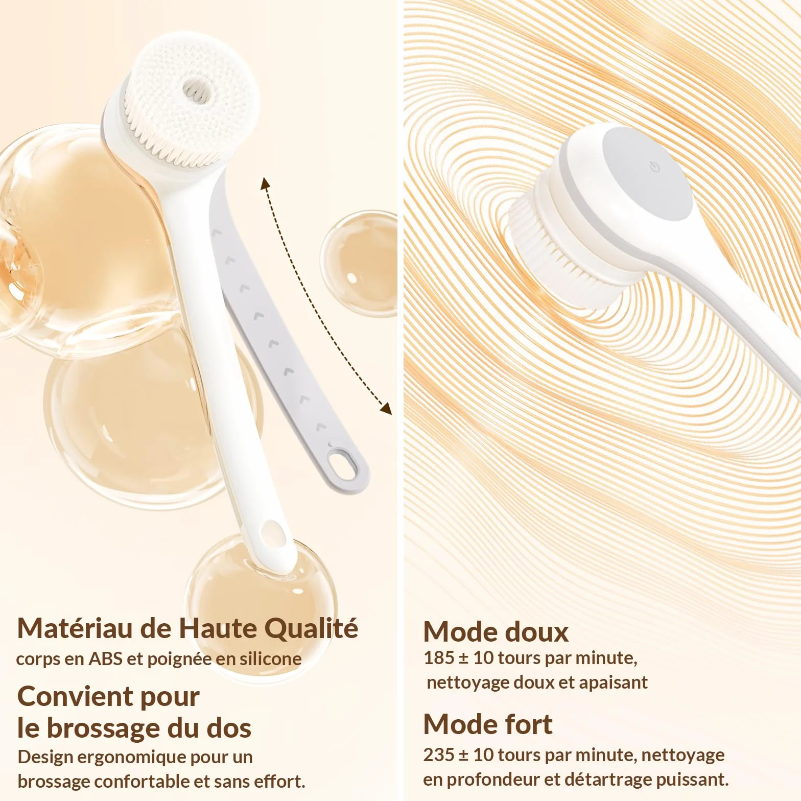 Brosse à récurer électrique IPX7 étanche charge USB longue poignée Blanc perle