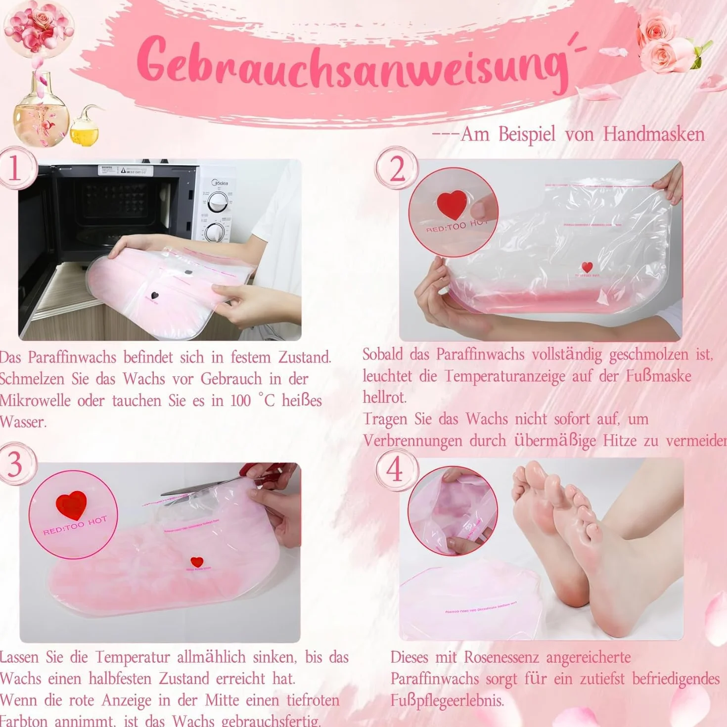 Lot de 4 gants en cire de paraffine et couvre-pieds pour l'automne - Chaussettes hydratantes pour les mains et les pieds - Spa à la maison - Apaise et répare la peau après un bain de soleil
