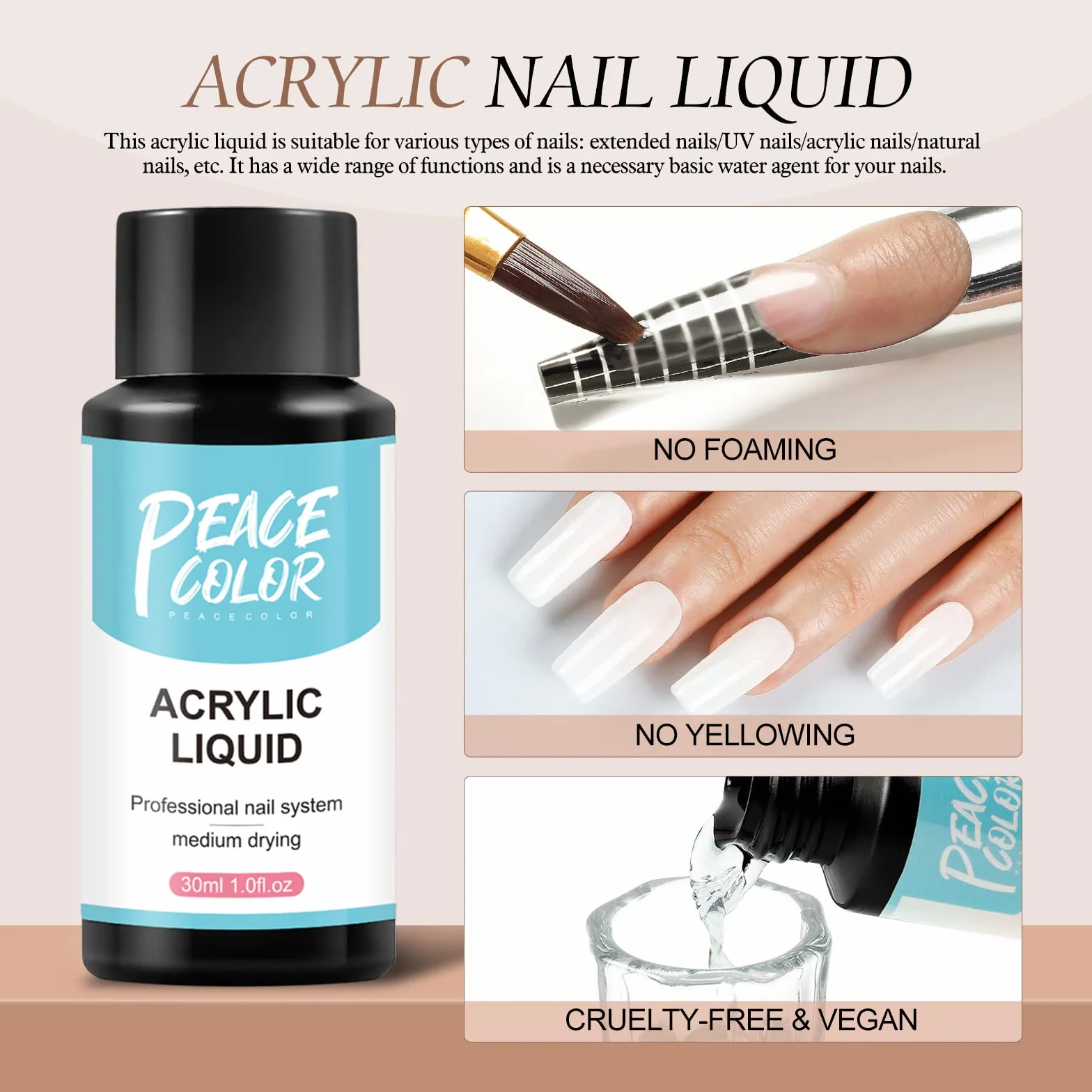 PEACECOLOR Poudre Acrylique Pour Ongles kit avec lampe à ongles 36W, 3Pcs Poudre Acrylique et Liquide acrylique, lime a ongle electrique, Convient Aux Débutants et Aux Professionnels