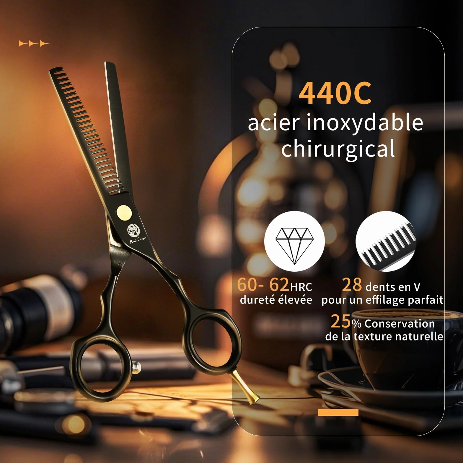 Kit de Ciseaux de Coiffure Professionnel 5,5 pouces Inox Rasoir Acier Coupe Frange Barbe