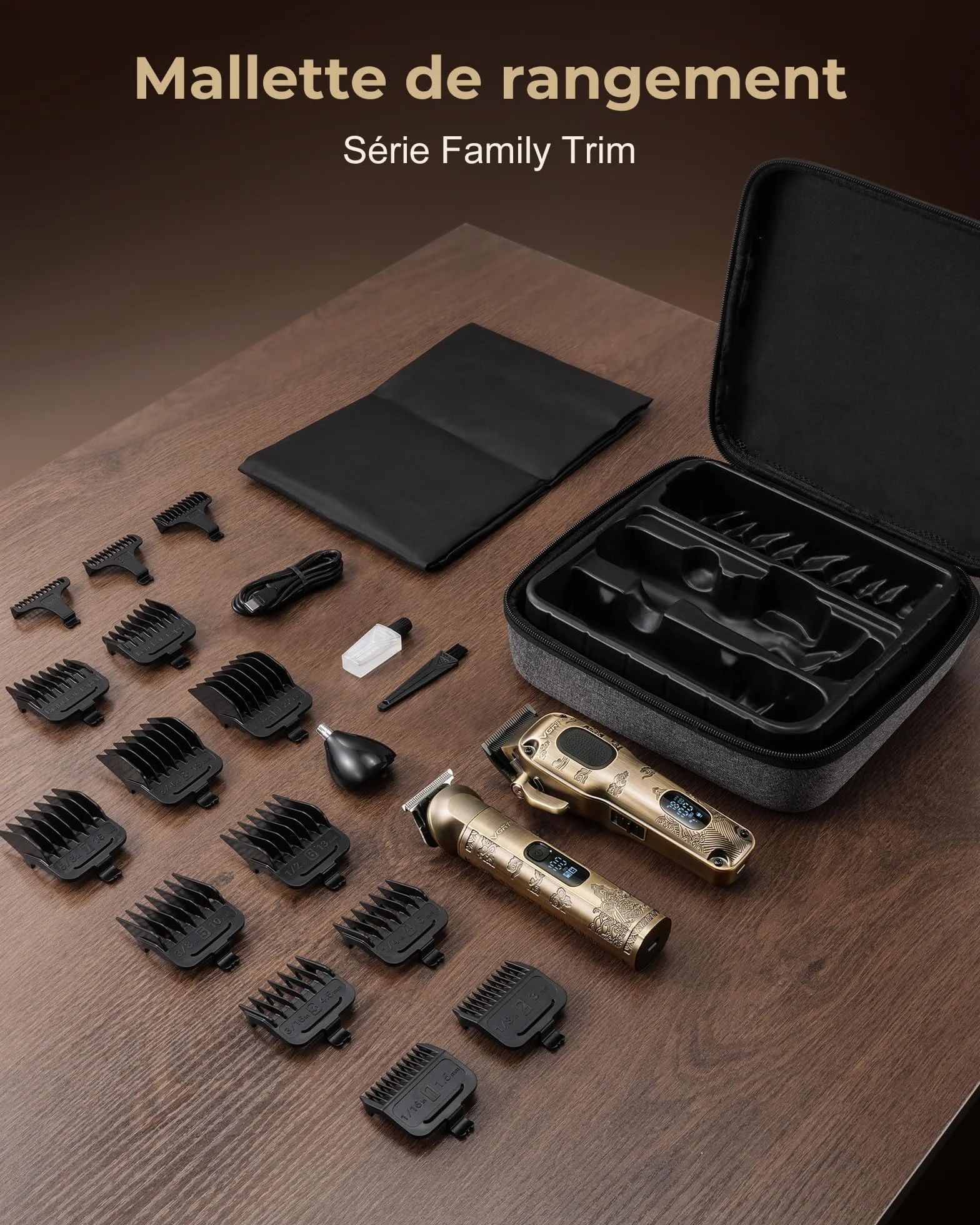 Tondeuse Cheveux Hommes Professionnelle Sans Fil VGRPRO Kit avec T-lames Trimmer Homme Électrique