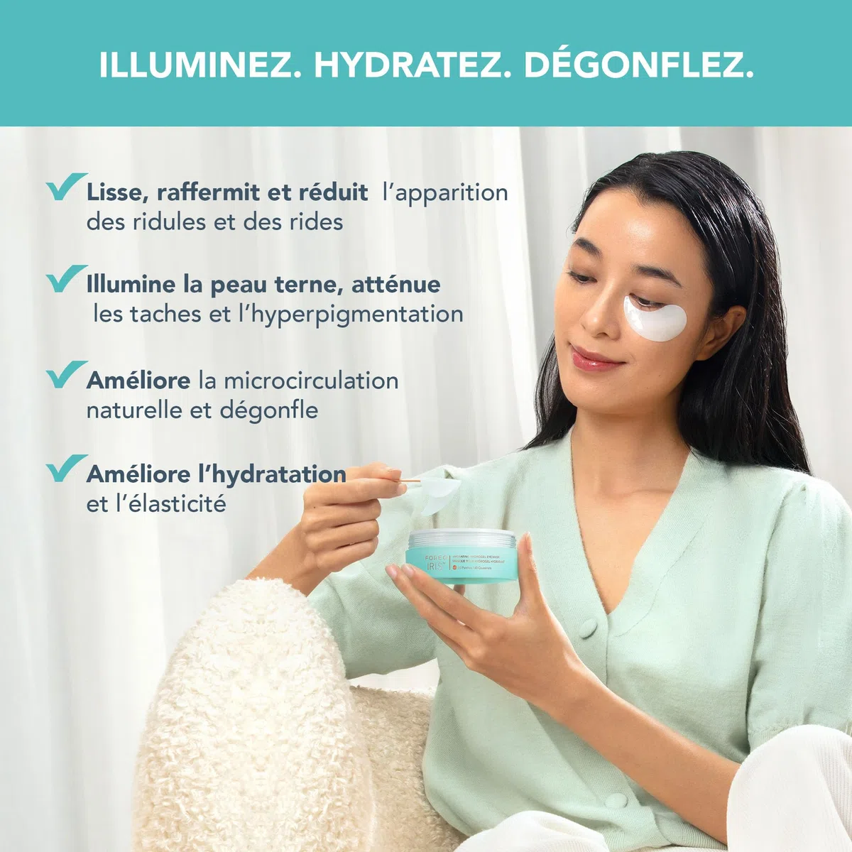 FOREO Eye Revive IRIS 2 Set - Masseur yeux drainage lymphatique + Masque yeux hydrogel hydratant, 60 pc- Soin contour anti-cernes et poches - Soin contour