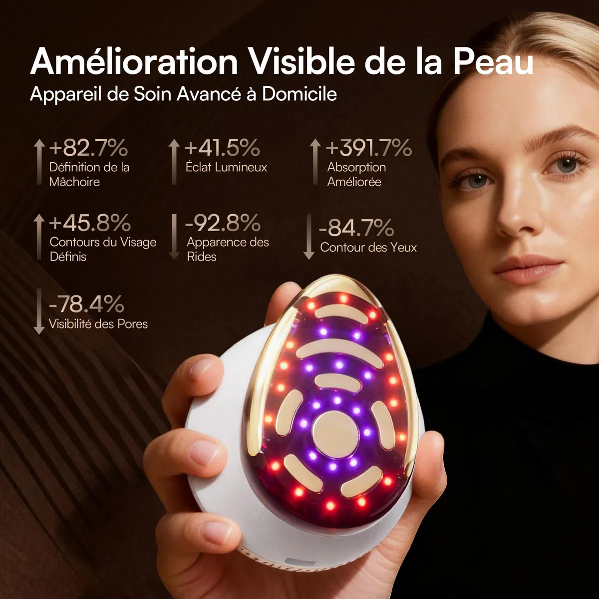 INIA SPHERA Appareil Facial Microcourant 8-en-1 Amélioré pour Visage et Cou – Lumière Rouge, Chauffant & Refroidissant, 5 Modes Personnalisés, Soin de la Peau et Éclat à Domicile