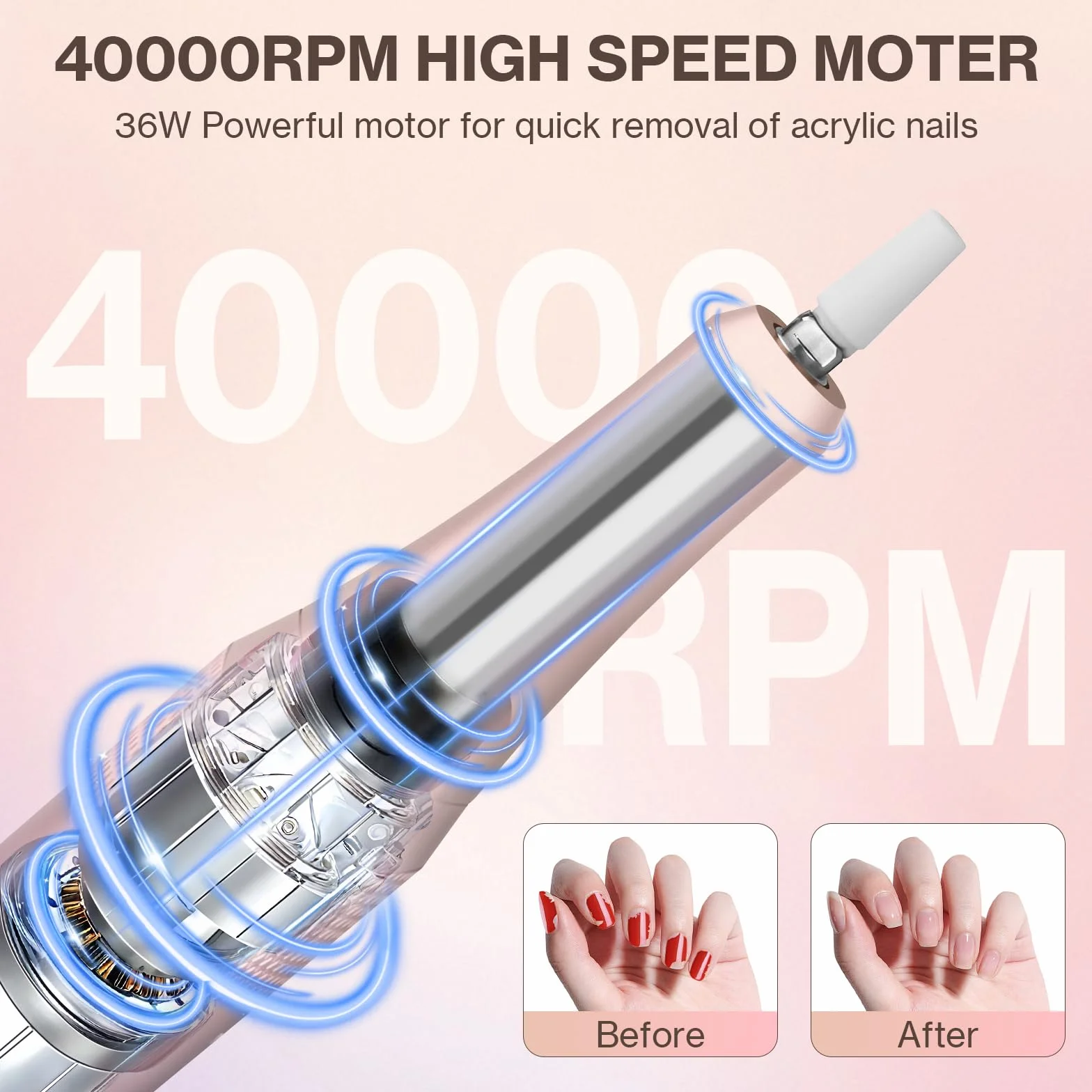 Urbuti Ponceuse pour Ongles Professionnelle 40000 RPM 36 W 12 en 1 avec Écran LCD, Lime à Ongle Électrique Silencieux, Kit Manucure Pédicure
