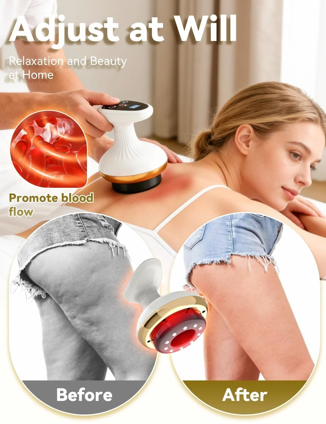 Appareil de Massage 4 en 1 Contre la Cellulite, Masseur Anti Cellulite Vacuvia, Ventouse et Gua Sha Électrique, 9 Niveaux d’Aspiration et Chaleur, Peau Plus Ferme et Meilleure Circulation (Red)