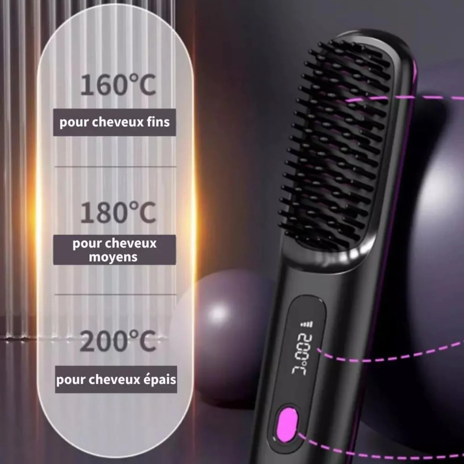 Cosylane Brosse Coiffante Lissante Sans Fil, 3 Niveaux de Chaleur, Écran LED, Chargement Type-C, Chauffage Instantané