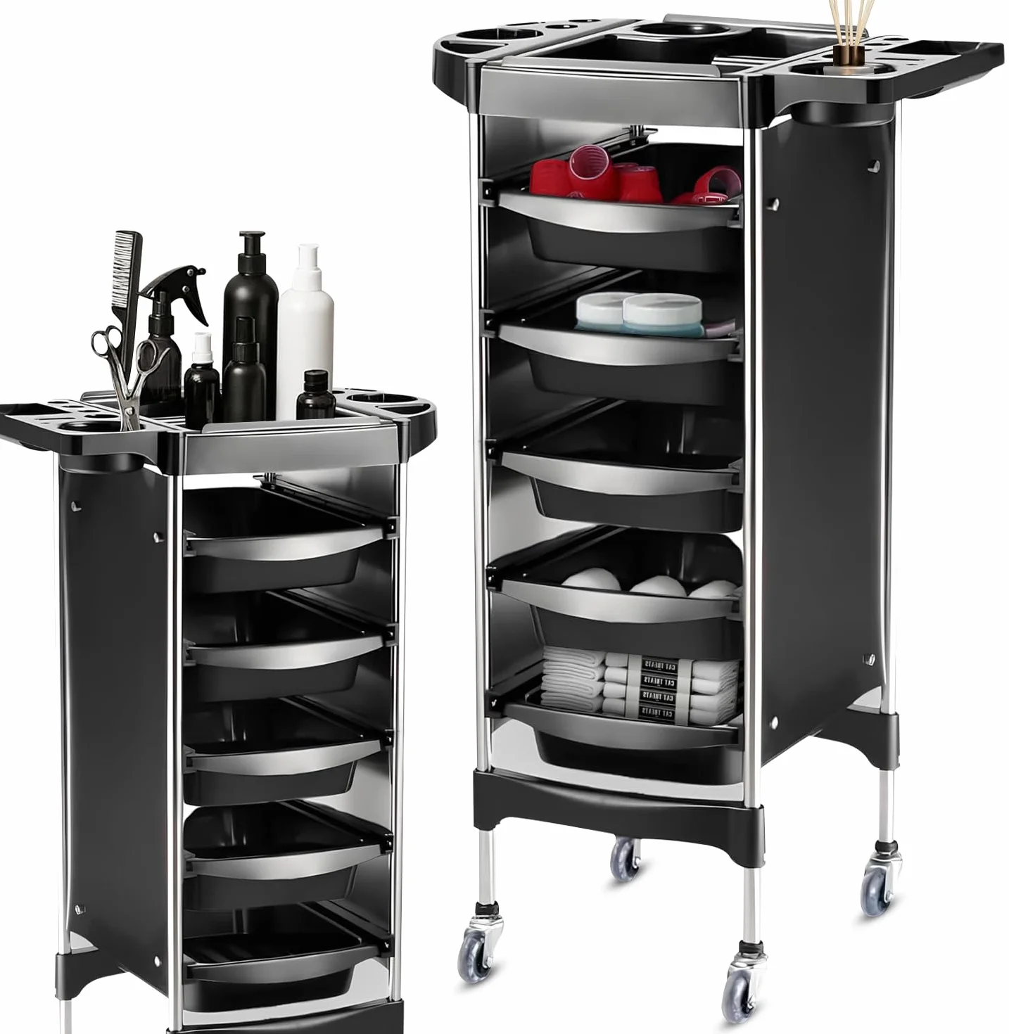 Altéax Chariot Coiffure Professionnel avec 6 Niveaux et 5 Tiroirs Amovibles – Chariot Esthéticienne – Tablette Coiffure a Roulette – 1 Pièce Accessoires Non Inclus – pour Salon de Coiffure et Barbier
