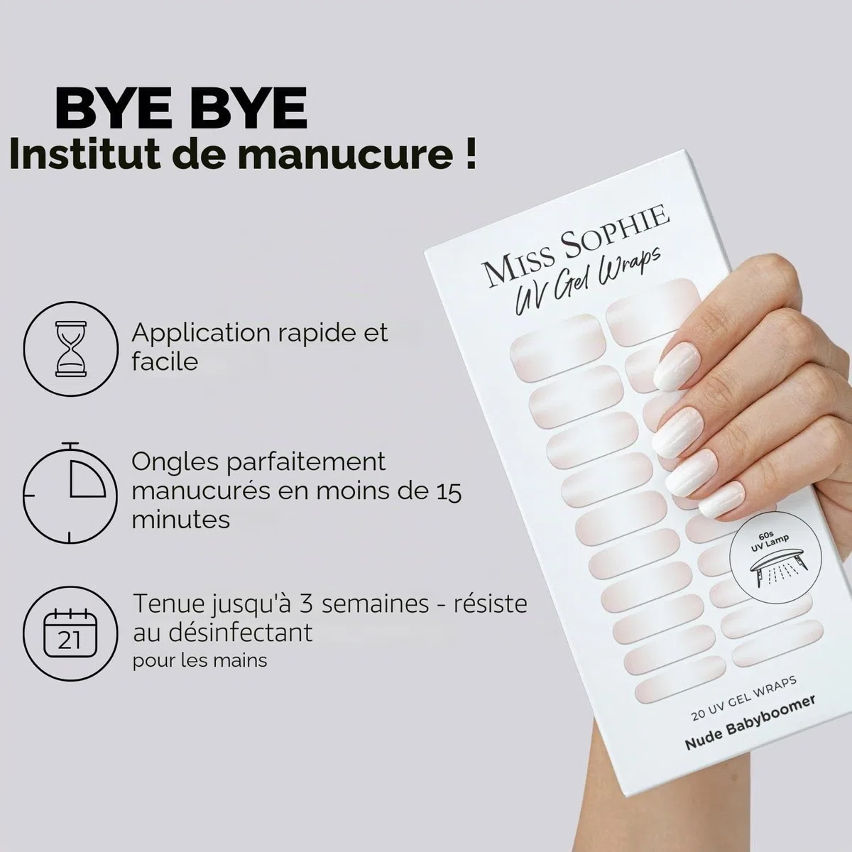 Miss Sophie Kit de démarrage UV original I Films autocollants UV pour ongles I Autocollants pour ongles en Rose Babyboomer & Nude Babyboomer I Pas d'écaillage I Longue tenue I Application rapide et
